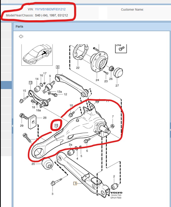 VOLVO S40 Rear Trailing Arm