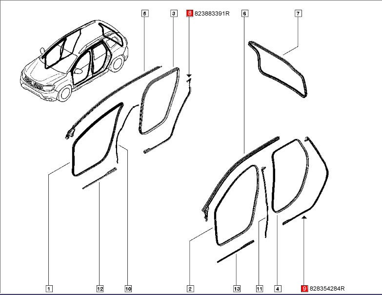 Dacia Duster N/S Rear door dirt seal